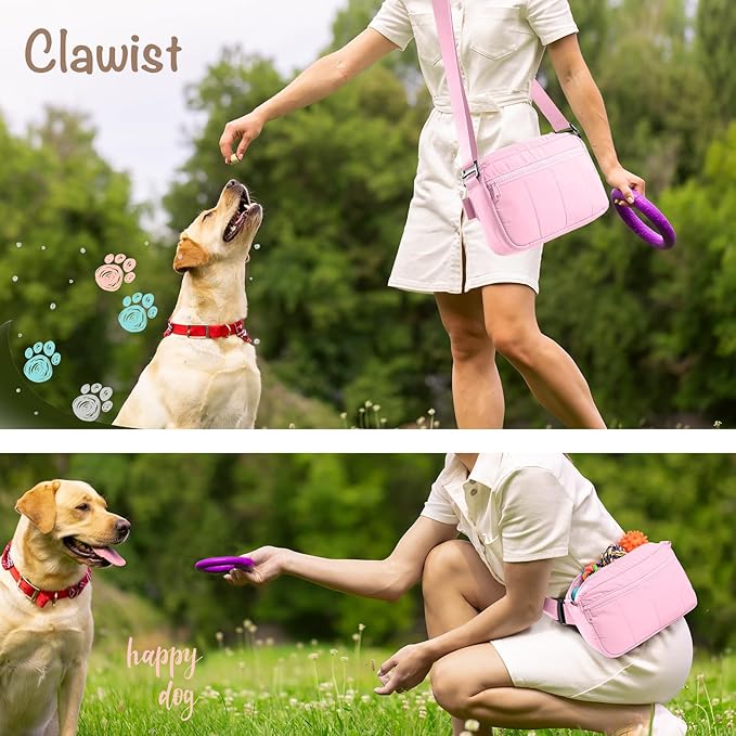 Fashion Dog Treat Pouch with Clicker Stylish Crossbody Dog Walking Bag, 3-in-1 Dog Training Treat Pouch with Removable Waterproof Liner, Treat Holder Waist Bag for Puppy Training & Daily Walks
