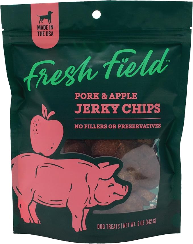 Fresh Field Pork & Apple Jerky Chips, 5 oz – All-Natural Dog Treats, USA Made, No Fillers, Supports Digestion & Nerves