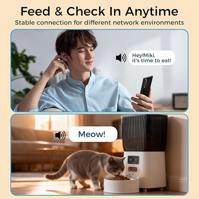 Automatic Cat Feeder with Camera, 5L Smart Dog Food Dispenser with App Control, 1080P Night Vision, Two-Way Audio. 22 Cups Large Hopper, Motion Detection, Timer (5L Double Bowl)
