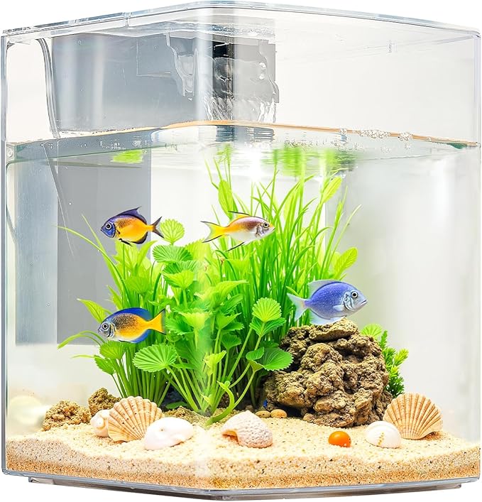 VEVOR Fish Tank Aquarium, 2 Gallon Arch Ultra-Clear GPPS Starter Smart Tank Adjustable 3 Color Lighting, Self Cleaning System Fishbowl for Freshwater & Saltwater Fish Home, Office, or Pet Use