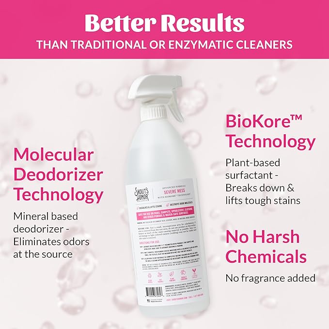 Skout's Honor Cat Severe Mess Stain & Odor Remover - Advanced Formula for Tackling the Worst Cat Messes, Eco-Friendly Formula for Carpets and Home, 35 oz