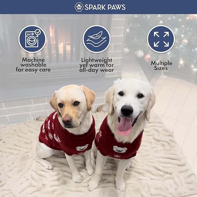 Spark Paws Christmas Dog Sweater – Ultra Soft Holiday Knit Sweater for Small, Medium & Large Dogs, Cute Pet Sweater for French Bulldogs & Big Dogs, Easy Potty V Cut Design Jacket - (Polar Bear, S)