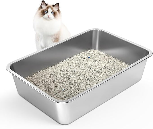 LIHONG Stainless Steel Cat Litter Box,Extra Large Metal Litter Box for Big Cats Kitty Rabbits,No Smell,Non Stick,Easy to Clean(24" Lx16 Wx6 H,XL)