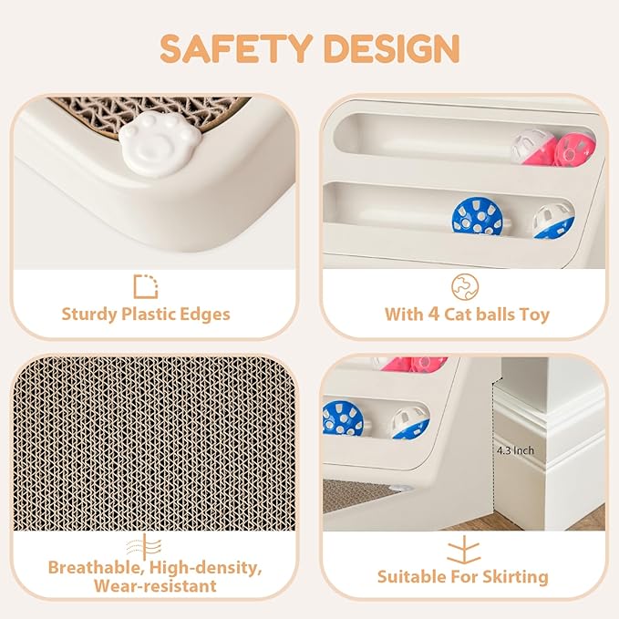 Cat Scratching Board Kitten Scratching Ball Wall Scratchers for Indoor Cats L Shaped Cat Scratcher Cats with Scratcher Pads White