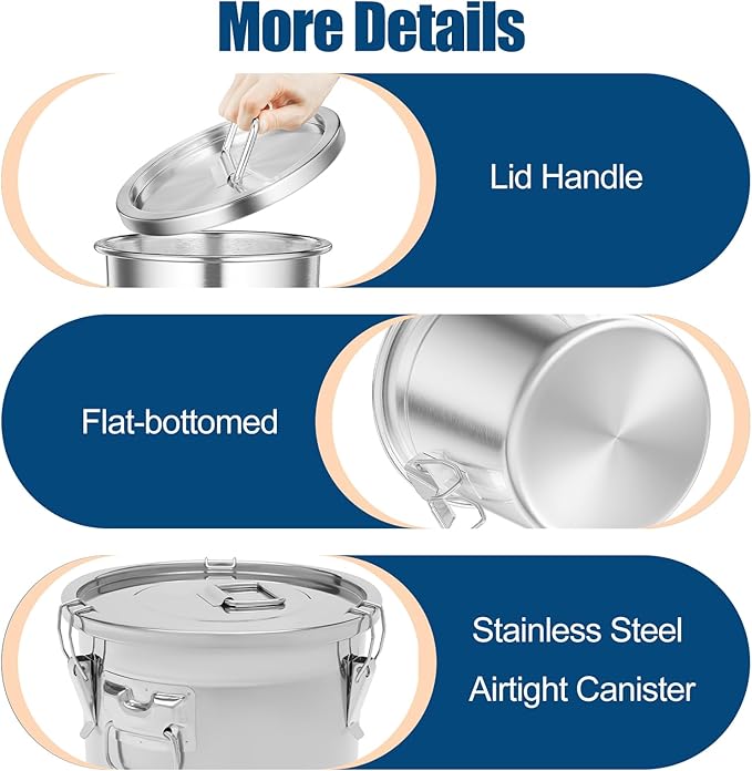 Stainless Steel Dog Food Storage Containers with Airtight Lid and Sturdy Locking Clamp, Fits up to 15Lbs, Large Metal Dog Food Storage Containers for Dogs & Cats, Keep Fresh