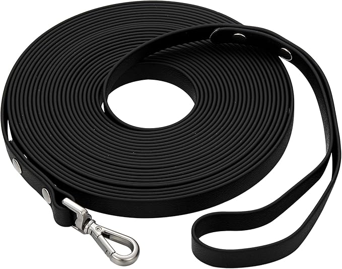 Waterproof Long Dog Training Leash 30ft Outdoor PVC Dog Leashes Great for Large Medium Small Dog Training Lead,Beach,Yard,Play,Camping(Black