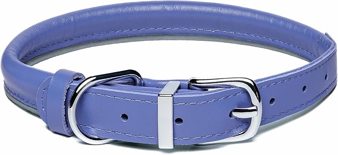 OOPSDOGGY Rolled Leather Dog Collar Reflective Roll Collars for Small Medium Large Dogs Puppy (Blue, XL, 17'' - 21'')
