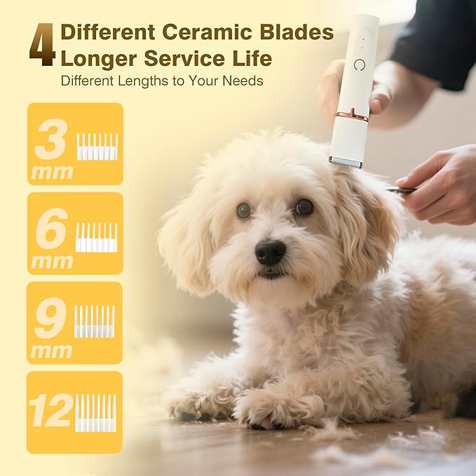 4-in-1 Dog Grooming Clippers Kit-Quiet Dog Nail Grinder & Paw Trimmer,USB-C Rechargeable Cordless Low Noise IPX4 Waterproof Pet Clippers for Small Dogs & Cats,6 Guide Combs