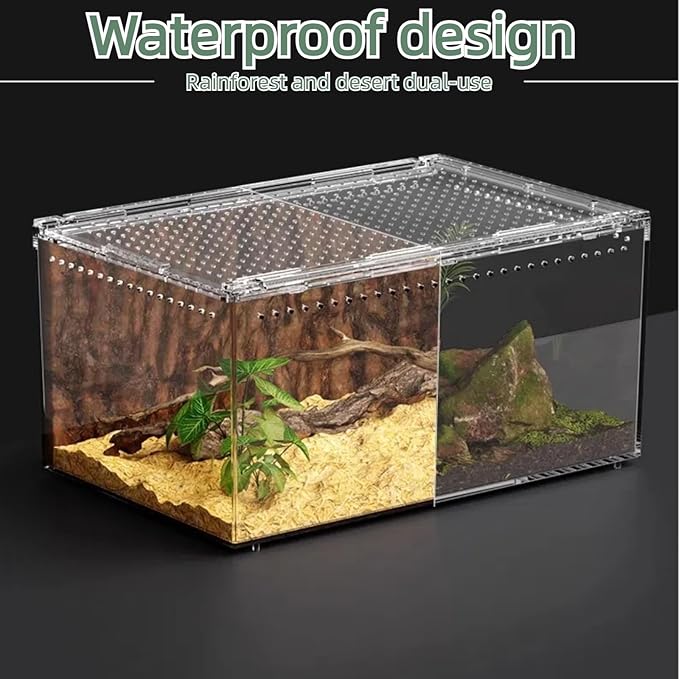PC Reptile Terrarium, Leopard Gecko Tank, Jumping Spider Enclosure, Lizard Enclosure, Suitable for Gecko, Hermit Crab, Tree Frog, Tarantula, Praying Mantis Habitat Tank Starter (Large)