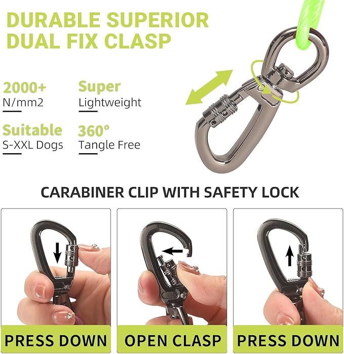 Heavy-Duty Dog Tie-Out Cable Runner System for Yard & Camping, 50/100/120ft with 10/15ft Pulley Line, Supports Dogs Up to 250lbs (Green, 200FT)
