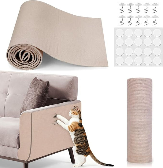 78.7"x15.8" Cat Scratch Mat,Adhesive Cat Scratch Pad for Furniture,DIY Cats Scratch Furniture Protector for Furniture,Sofa,Couch,Covering Cat Scratching Post Replacement Pads,Light Khaki