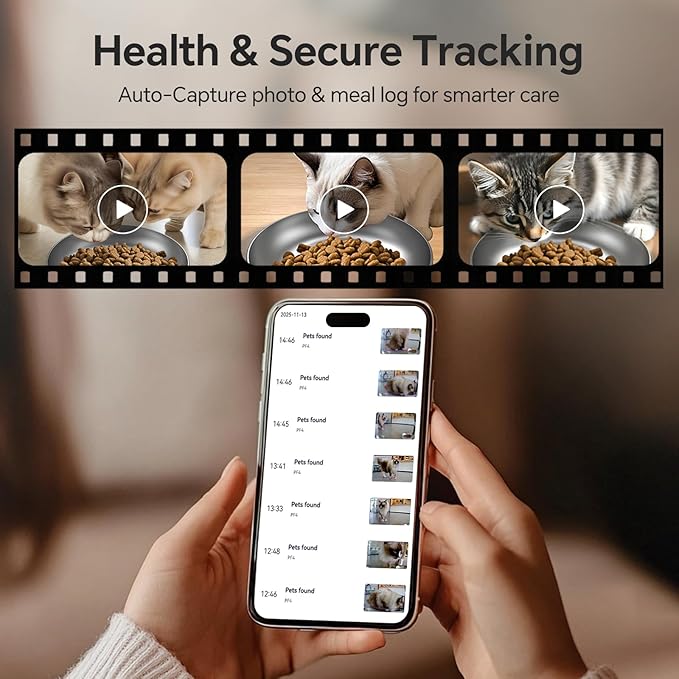 Automatic Cat Feeder with Dual 2K HD Camera, Smart Pet Food Dispenser for Timed Meals, APP Control Laser Interactive Toy Treat Feeders with 2.4G / 5G WiFi, Black