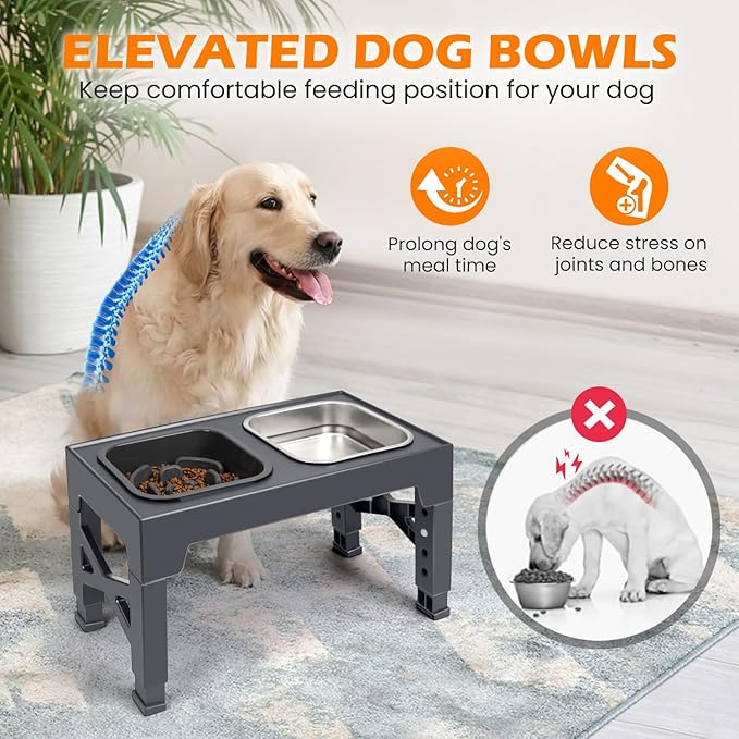 Heeyoo Elevated Dog Bowls, 5 Adjustable Heights Raised Pet Bowls, Adjusts to Height 3.2" to 12.2" for Small Medium Large Dogs