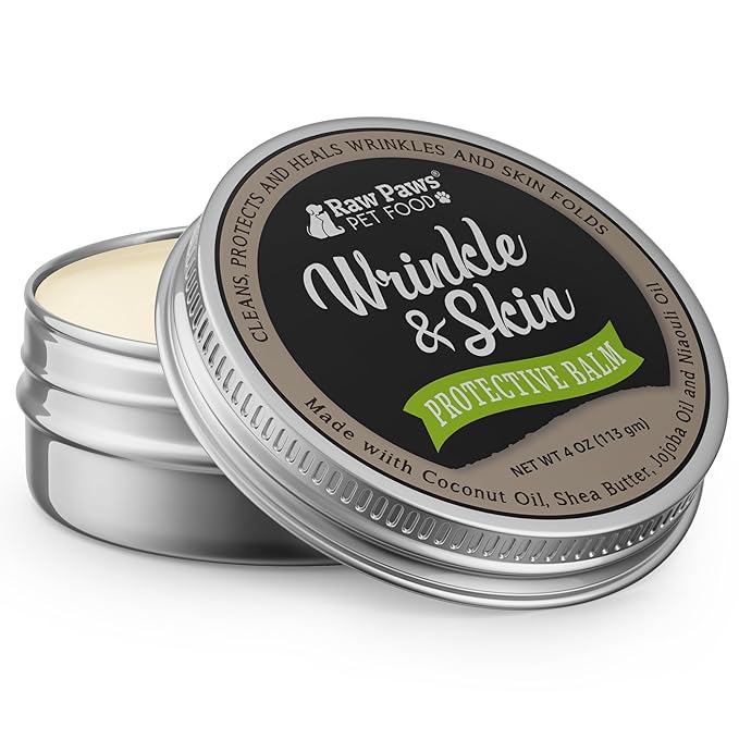 Raw Paws Wrinkle & Skin Balm - Value Size - (4-Ounce) - Natural Wrinkle Balm for Dogs, Paste for Bulldogs - Dog Cream for Face, Skin Fold Care for Dogs - Dogs Tail Pocket Cleaner, Dog Healing Ointment