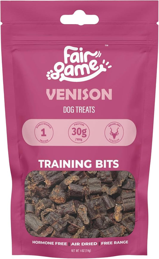 Fair Game Venison Training Bits for Dogs, Hormone-Free African Venison, Air-Dried Dog Treats, 4 oz, High Protein, Limited Ingredient