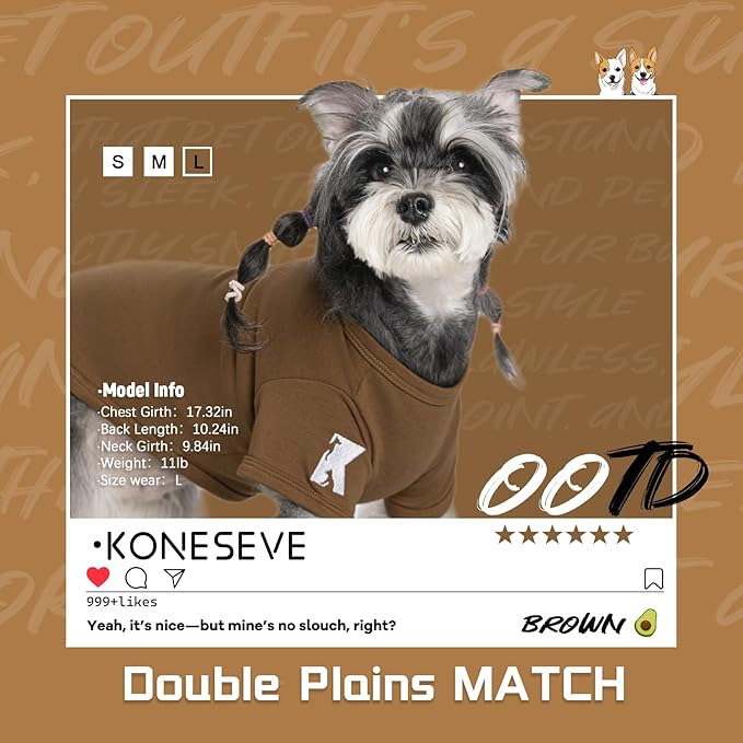 Koneseve Dog Shirts 2 Pack Soft Tee Comfortable Pet Clothes for Small Pets Brown & Avocado Green S