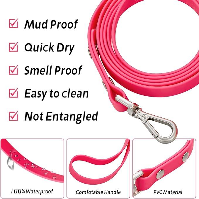 Waterproof Long Dog Training Leash 50ft Outdoor PVC Dog Leashes Great for Large Medium Small Dog Training Lead,Beach,Yard,Play,Camping(Rosered