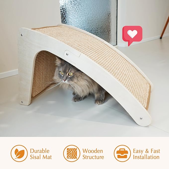 PETKARAY Curved Sisal Cat Scratcher Board, Ramp Scratching Post and Scratch Pad for Indoor Cats, Wall Furniture Protector