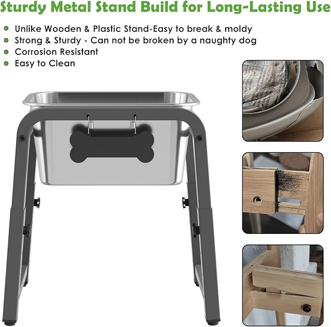 1.85 Gallon Elevated Dog Water Bowl, Height Adjustable (11–17'') Raised Stainless Steel Bowl with Spill-Proof Mat & Sturdy Metal Stand, Tip-Proof, Easy to Clean, Indoor & Outdoor Use