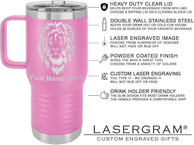 LaserGram 20oz Vacuum Insulated Travel Mug with Handle, Chihuahua Dog, Personalized Engraving Included (Light Purple)