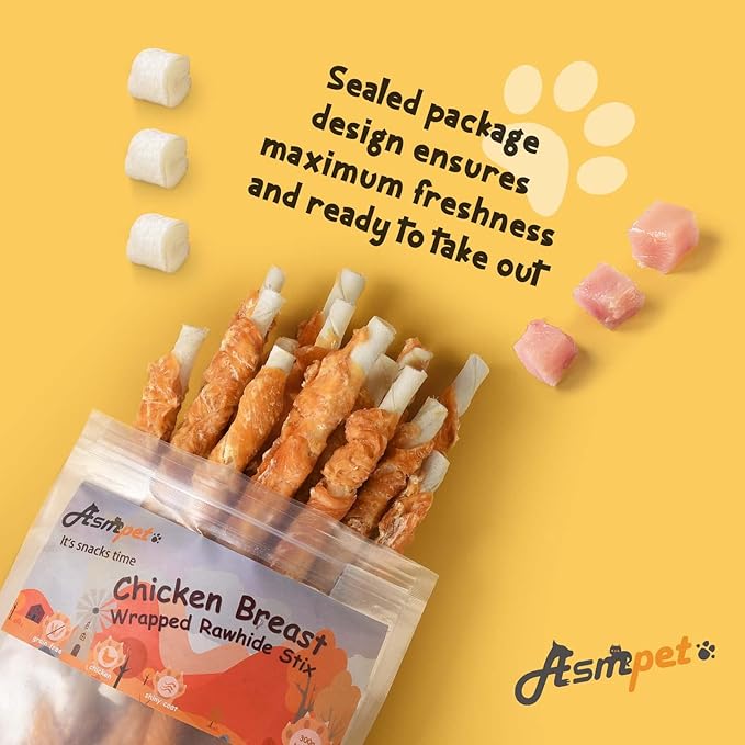 ASMPET Dog Treats Chews, Chicken Wrapped Rawhide Sticks (20 pcs 10.6 oz)