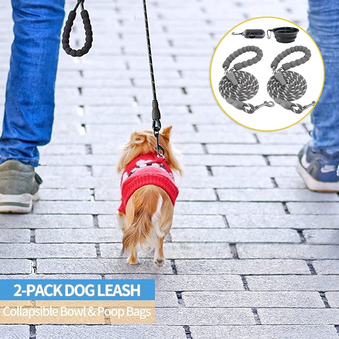 BAAPET 2 Packs 5/6 FT Dog Leash with Comfortable Padded Handle and Highly Reflective Threads Dog Leashes for Small Medium and Large Dogs (5FT-1/3'', Black+Black)