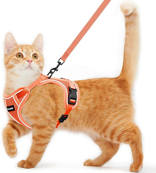 Cat Harness and Leash for Walking Escape Proof Soft Adjustable Cat Leash Breathable Comfortable Vest Easy to Wear Kitten Harness for Outdoor Travel Orange XS