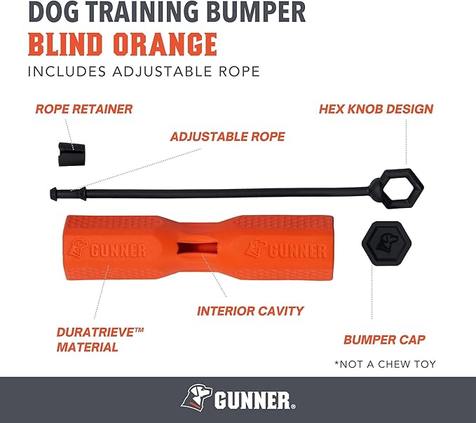 GUNNER Dog Training Bumper - Retriever Training Dummy, Retrieving Dummies for Pets, Bumpers for Water Retrieving with Adjustable Rope, (Orange)