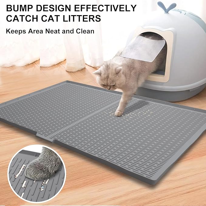 Large Silicone Litter Mat 47x35in,XXXL Waterproof Cat Litter Trapping Mat,Washable Cat Litter Box Trapping Mats for Floor