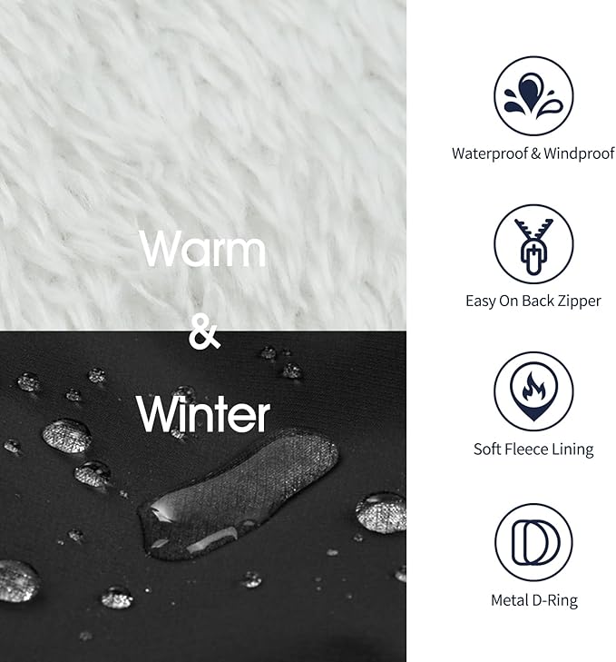 IECOii Dog Coat Winter Waterproof - Black, XLarge - Zip Up Vest, Jacket, Fleece Snow Snowsuit for Large Dogs, Beagle, Cocker Spaniel, Border Collie