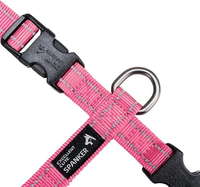 EXCELLENT ELITE SPANKER No Pull Dog Harness Reflective Nylon Vest L-Shaped Adjustable Easy Pet Harness for Small Medium Large Breeds Dogs Walking Training Black Red(Pink-XL)