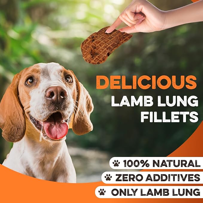 BRUTUS & BARNABY Lamb Lung Fillets for Dogs – 100% USA-Sourced Single Ingredient Dog Treat – High Protein, Healthy, All-Natural Dog Chews – Grain-Free, No Additives, (16oz) – Made in The USA