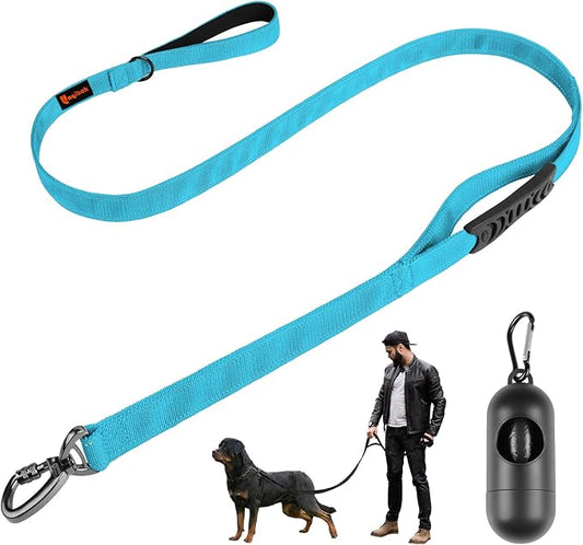 Heavy Duty Dog Leash, Laqibak Double-Sided Reflective Double Handle Dog Leash - Double-Layer Thickening, Lockable Safety Carabiner Design, 6 FT Perfect for Medium & Large Dogs Joyful Strolls, Blue