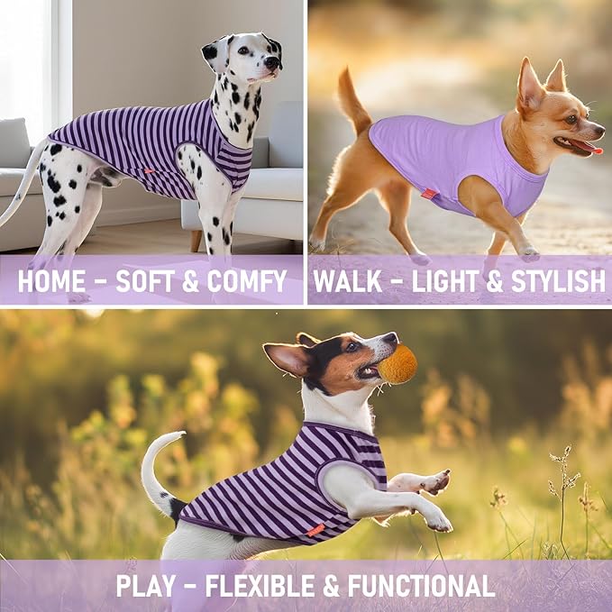KYEESE 2Pack Dog Shirts for Small Dogs Striped T Shirt Soft Tee Cat Clothes Cotton Tank Top Lightweight Sleeveless Vest Dog Clothes, Small,Purple+Striped