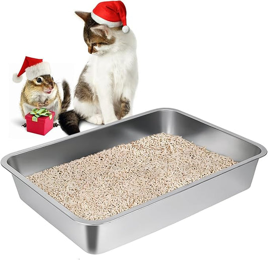 LIHONG Stainless Steel Cat Litter Box,Small Metal Litter Box for Small Cats Hamster Rabbits,No Smell,Non Stick,Easy to Clean(18" Lx14 Wx4 H,M)