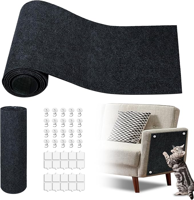 Cat Scratch Mat,118.5"x17.4" Trimmable Self-Adhesive Cat Scratch Furniture Protector, Sticky Cat Scratcher Wall Mat, Covering Cats Tower, Couch Protector from Cats Claws (Dark Grey)