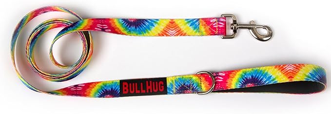 BULLHUG 6 FT Bulldog Leash with Padded Handle. Perfect for Bulldogs, French Bulldogs, Pugs & All Breeds. Leashes for Walking, Training Lead for Bulldogs (Rainbow TIE DYE)