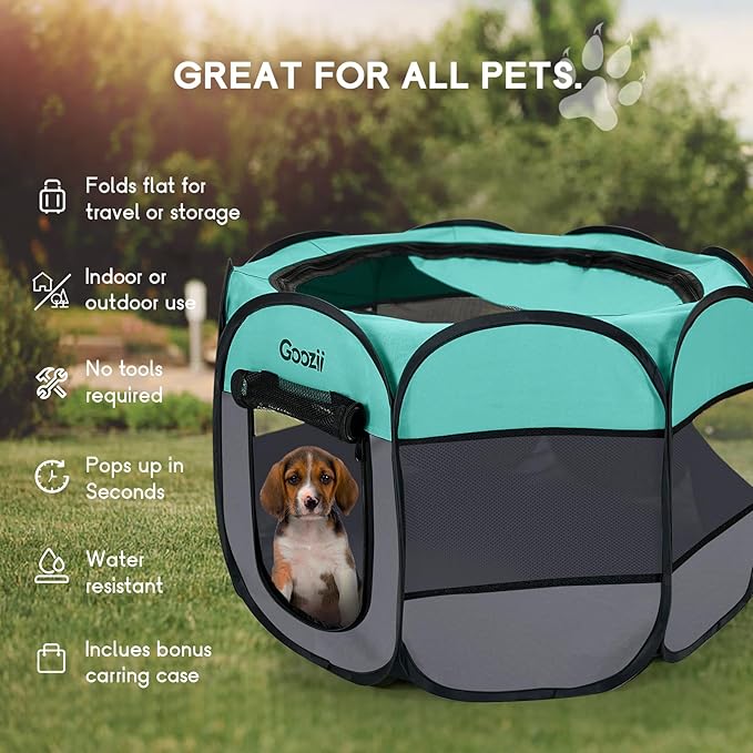 Pet Cat Playpen for Indoor Cats Enclosed, Puppy Dog Play Pen for Outdoor Travel Camping (Large Size, Green & Dark Grey)