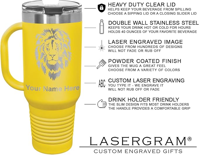 LaserGram 40oz Vacuum Insulated Travel Mug with Handle, Chihuahua Dog, Personalized Engraving Included (Yellow)