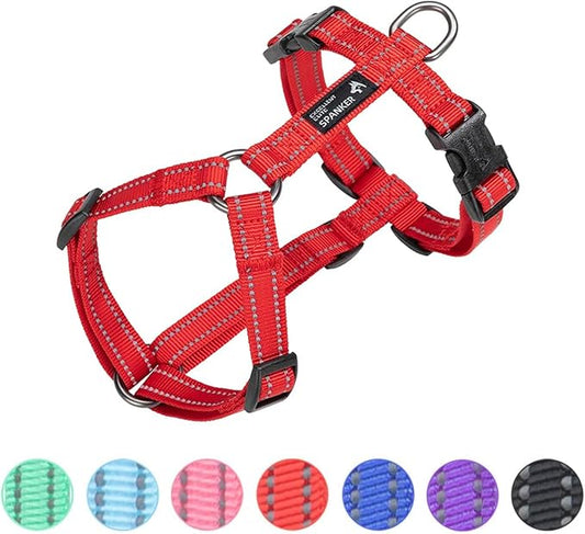 EXCELLENT ELITE SPANKER No Pull Dog Harness Reflective Nylon Vest L-Shaped Adjustable Easy Pet Harness for Small Medium Large Breeds Dogs Walking Training Black Red(Red-L)