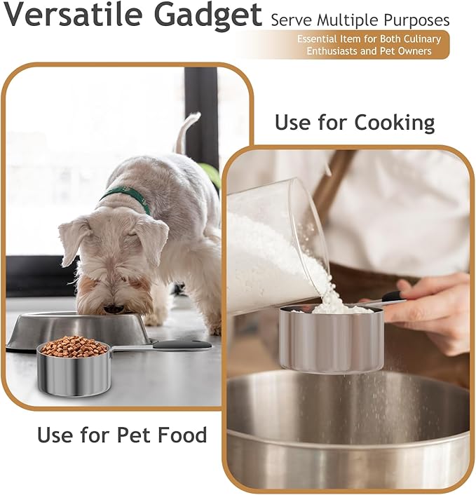 1PCS 1/3CUP(79ml) Dog Cat Food Scoop, Stainless Steel Measuring Cup, Metal Pet Scooper with Inner Precision Scale Measurement