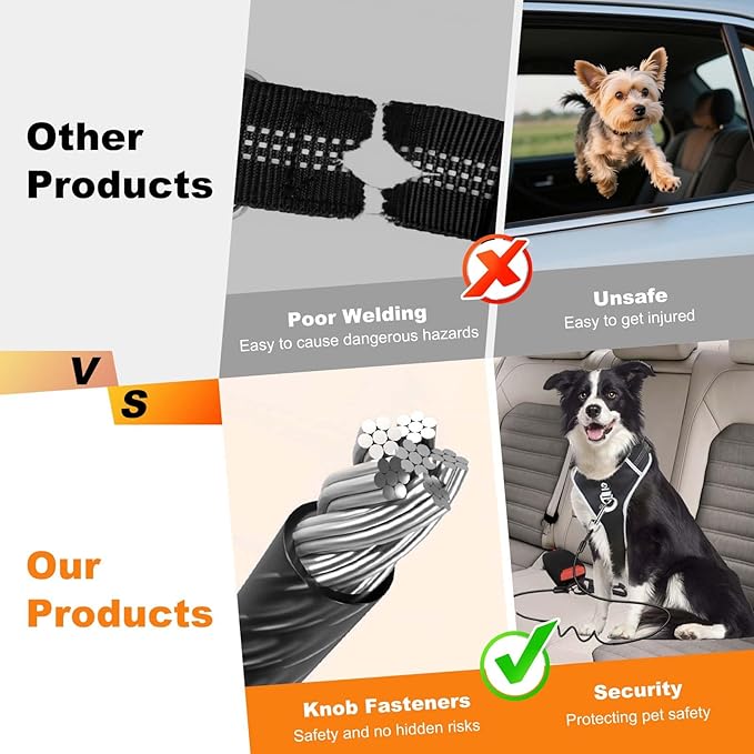 Dog Seat Belt for Car,Chew Proof Dog Car Seat Belt,Dog Seatbelt Harness with Elastic Bungee Buffer,Supports All Cars,Car Harness for Dogs Safety Seat Belt,Heavy Duty Car Seatbelt for Large Dogs Chewer