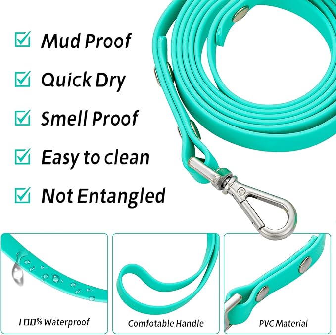 Waterproof Long Dog Training Leash 10ft Outdoor PVC Dog Leashes Great for Large Medium Small Dog Training Lead,Beach,Yard,Play,Camping(Mint Green