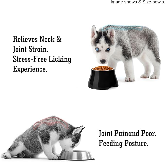 Dog Bowls,Cone Friendly Non Slip Single Dog Bowl with Stainless Steel Inner, Raised Bowls for Small and Medium Dogs Spaniel Dogs Long Ear, High Capacity, L/3 Cups Black