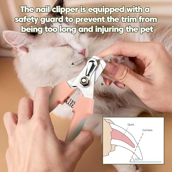 Self-Cleaning Cat Brush for Shedding with Cat Nail Clipper 2-Piece Set,Cat Brushes for Indoor Cats and Cat Nail Trimmer with Safety Guard Protective,Pet Grooming Kit for Cats and Dogs