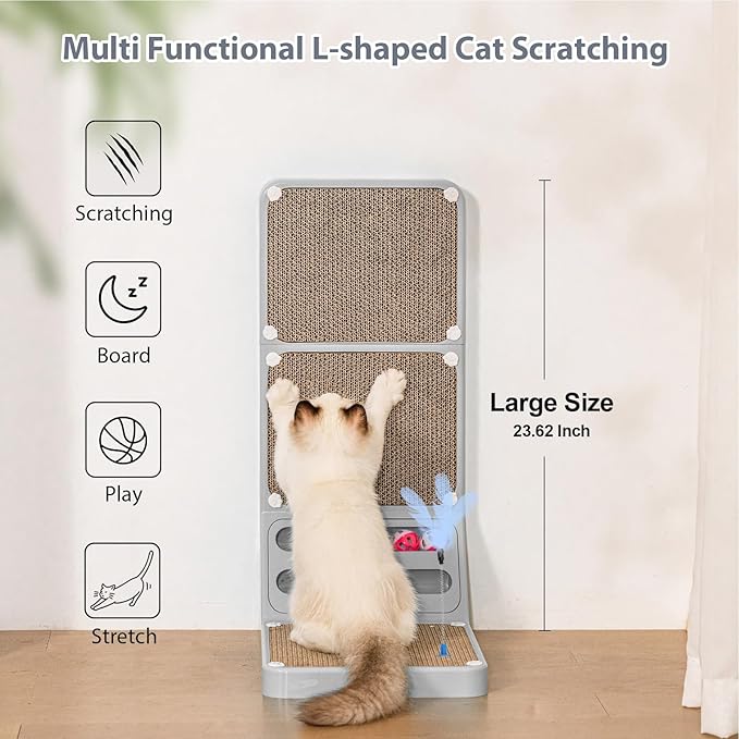 Cat Scratching Post Cat Scratching Board Kitten Scratching Ball Wall Scratchers for Indoor Cats L Shaped Cats Scratcher with Scratcher Pads Grey