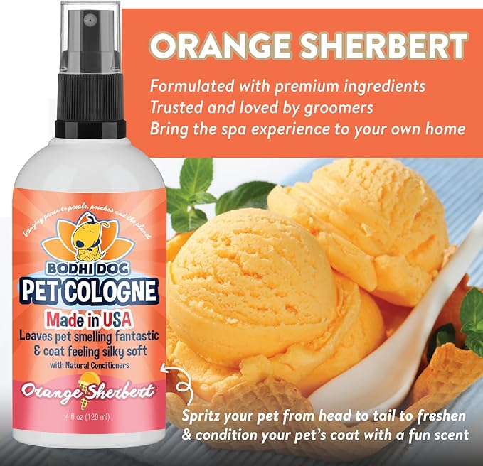 Bodhi Dog Premium Dog Cologne - Deodorizing Dog Perfume & Conditioner for Dogs & Cats - Natural Long Lasting Spray for Pets - Gentle & Safe Formula, Made In USA (Orange Sherbert 4 Fl Oz)