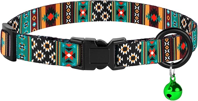 Cat Collars 2 Pack - Soft Cute Breakaway Collar with Bell, Adjustable Safety Kitten Collars for Girl & Boy Cats – Comfortable Stylish Patterned Print Lightweight (Tribal + Southwest)