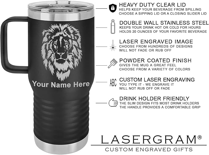 LaserGram 20oz Vacuum Insulated Travel Mug with Handle, Chihuahua Dog, Personalized Engraving Included (Black)