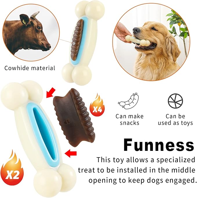 Dog Bones,Pack Beef Flavor Tough Dog Toys Bone for Large/Medium/Small Dogs,Nylon Made Durable Dog Bones for Teeth Cleaning and Training (2 Pcs, Snack-Filled Bone)